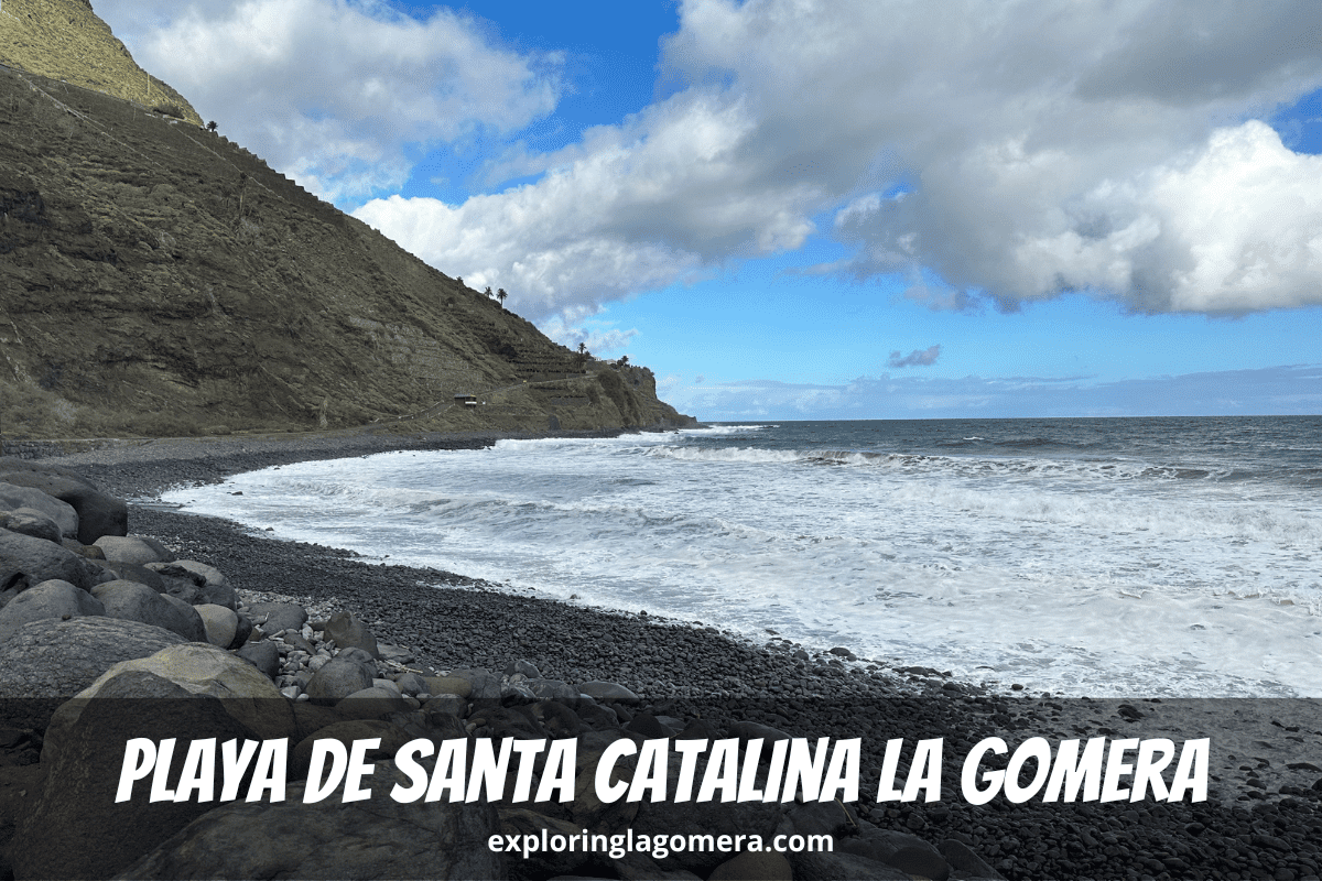Playa De Santa Catalina La Gomera Also Known As Playa De Hermigua Canary Islands Spain Pebble Volcanic Beach With Dramatic Waves And Blue Sky