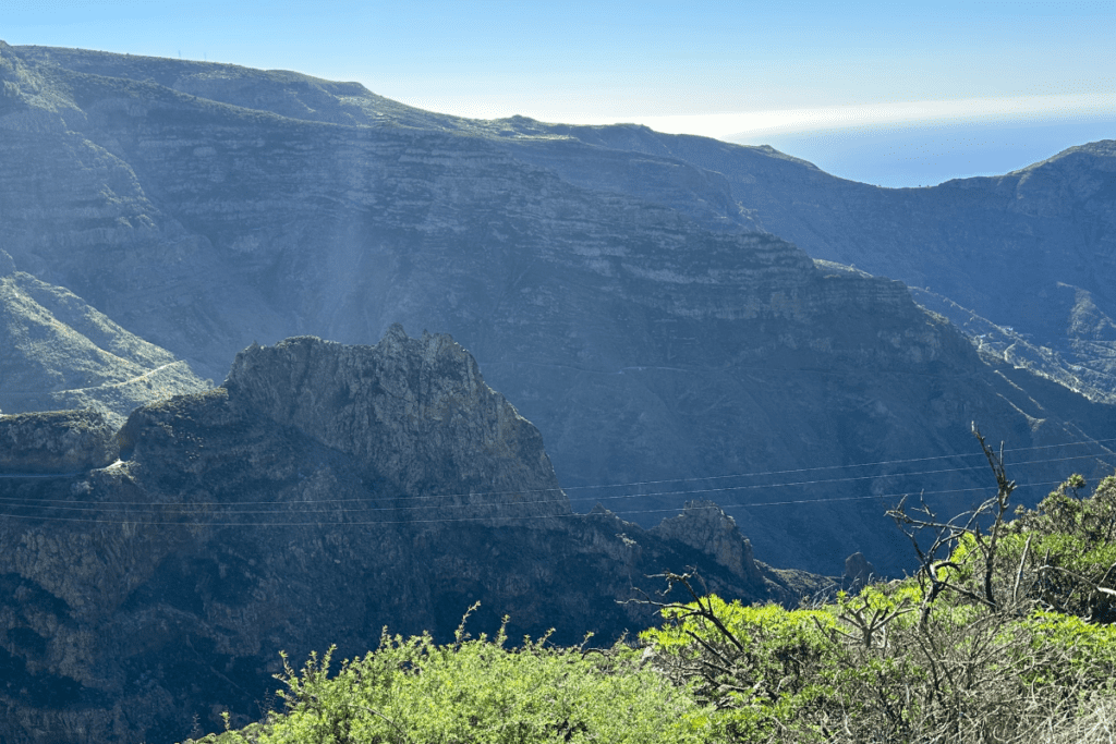 View Across Ravine On Sunny Day La Gomera Hiking To La Fortaleza De Chipude Canary Islands Spain