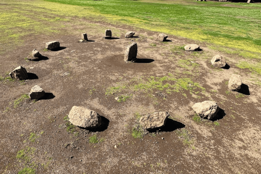 L'antico cerchio di pietre della Laguna Grande La Gomera mostra un cerchio di quattordici pietre con una pietra più grande al centro