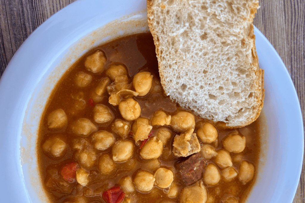 meal of chickpea stew in hotel bar sonia in chipude la gomera