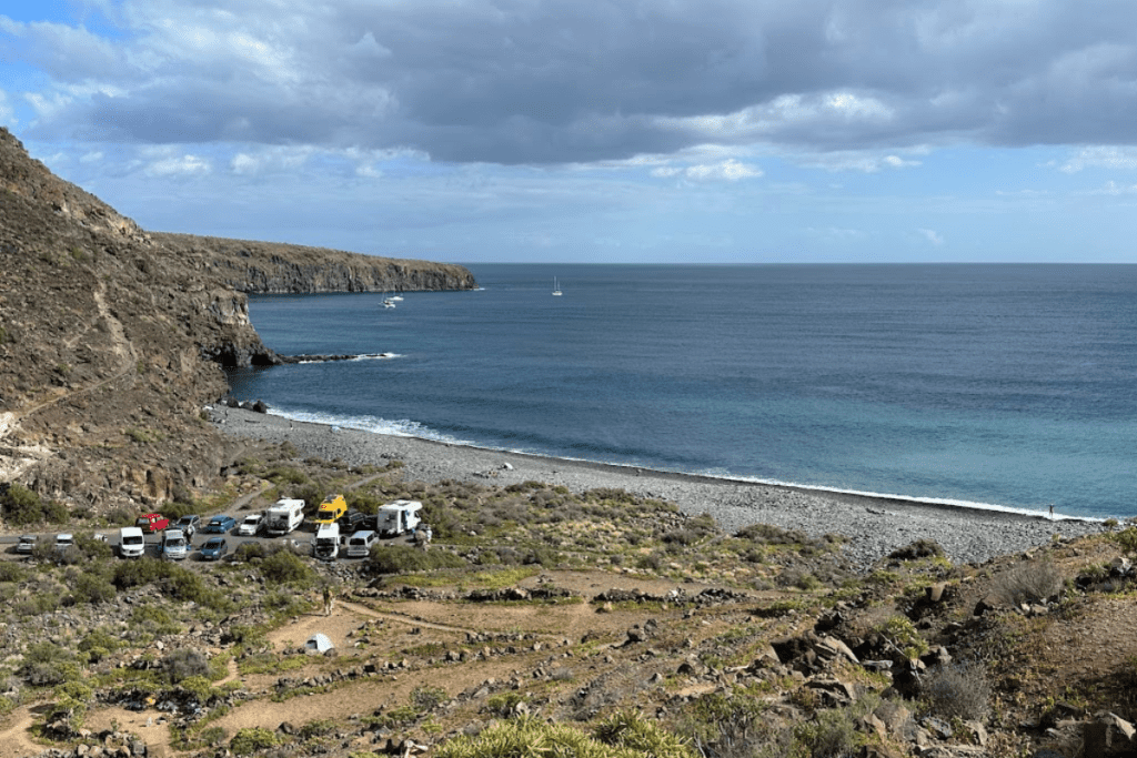 View Of Playa Del Medio Taken From Cliff Show Pebble Beach And Blue Sea One Of Best Beaches In Playa Santiago La Gomera Canary Islands Spain